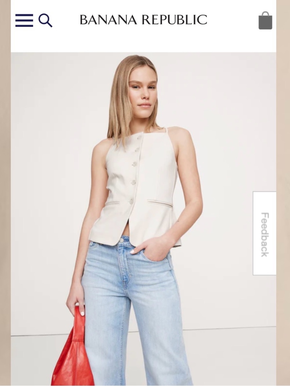 Banana Republic Everywhere Ponte Vest Top Button Down Vest Cream